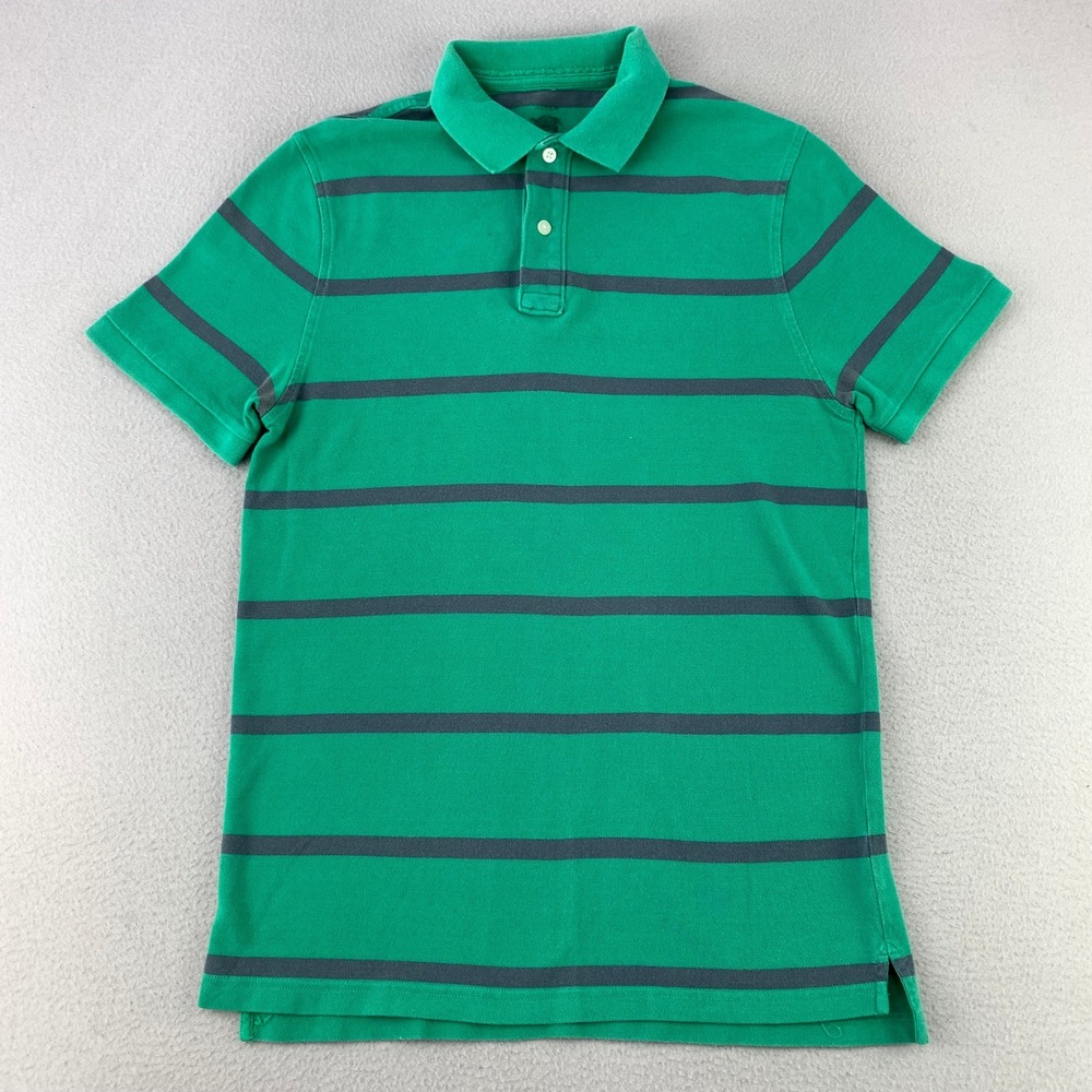 J. Crew Vintage Polo Shirt‎ Men Medium Green Striped Faded Short Sleeve Cotton